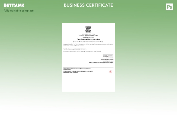 Модерен стил Индија сертификат за инкорпорација Шаблон Word и PDF, шаблон за в 1